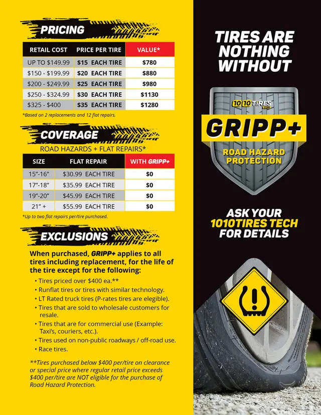 1010Tires Gripp Tire Road Hazard Warranty Flyer